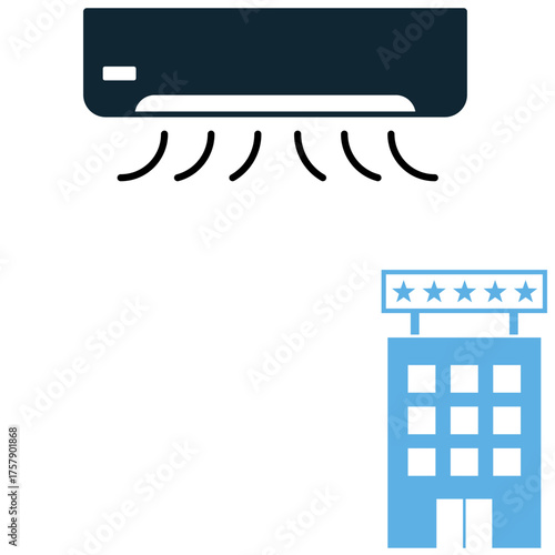 Hotel air conditioner icon vector. Ideal for room comfort, climate control, and guest amenities themes. This graphic symbolizes the cooling unit used to regulate temperature.