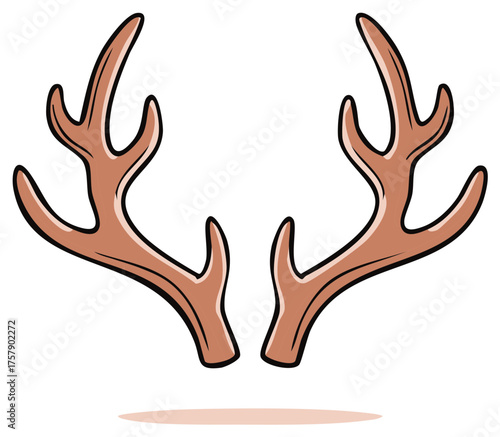 Decorative brown reindeer antlers with black outline cartoon graphic for holiday winter nature and animal design