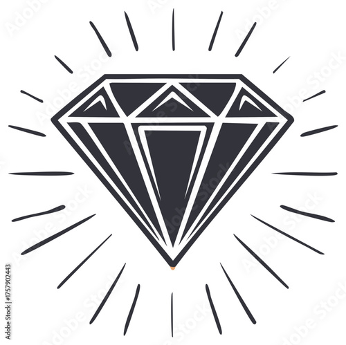 Stylized diamond icon with radiating lines; geometric gem; illustration