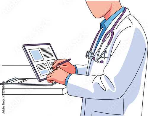 innovating care doctor digitally charts progress, mastering modern healthcare workflows