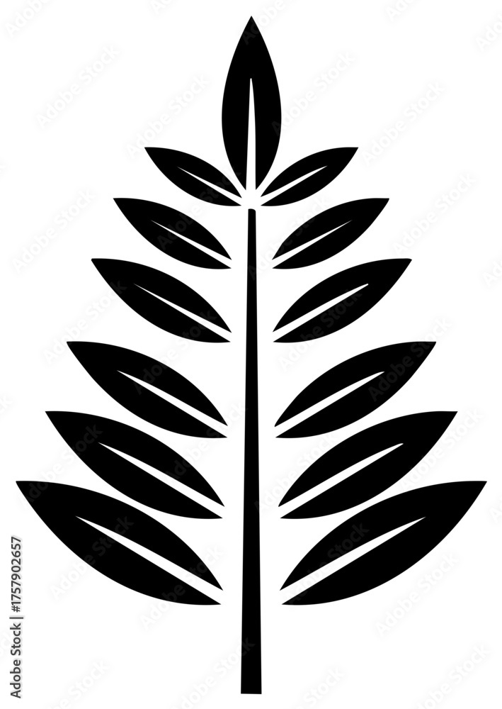 Fototapeta premium Stylized black and white leaf branch minimalist graphic illustration representing nature and growth