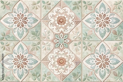 Elegant Floral Tile Pattern A Seamless Design of Intricate Motifs and Subtle Hues