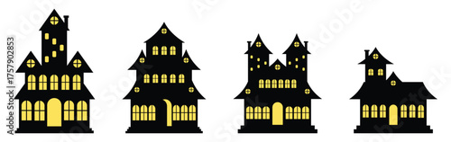 Silhouette Of A House Or Castle With Many Windows And Warm Light