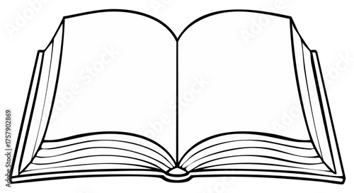 Open book illustration with blank pages for writing or adding drawings in black and white