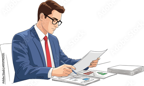 executive meticulously reviews critical documents, charting a clear course for success