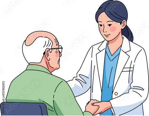 dedicated doctor provides empathetic support, offering reassuring hand to an elderly patient