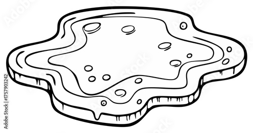 Outline Illustration of Cartoon Ice Floe with Water Drips and Holes
