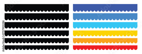 Set of Colorful Wavy Scalloped Border Dividers, Decorative Curvy Horizontal Line Design Elements for Header, Footer, and Digital Graphic Design Projects