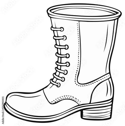 Classic Lace Up Boot Illustration for Coloring Pages and Designs