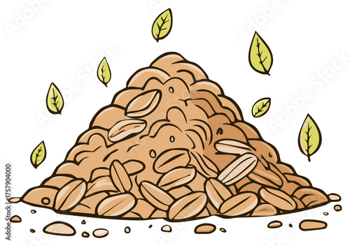 Stylized organic compost pile with decaying plant matter and floating leaves