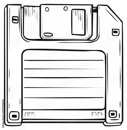 Retro 3.5 inch floppy disk outline illustration representing vintage computer data storage