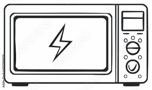 Outline Drawing of a Kitchen Microwave with Power Symbol, Controls and Digital Display