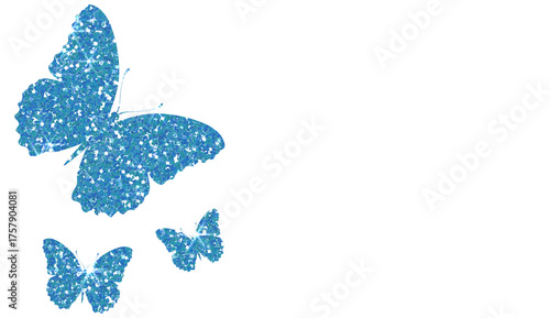 Elegant Blue Glitter Butterflies Flying  Illustration