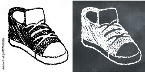 Chalk hand-drawn shoes vector. Ideal for fashion, footwear, and travel themes. This graphic symbolizes walking, style, and personal movement with a unique, sketchy aesthetic.