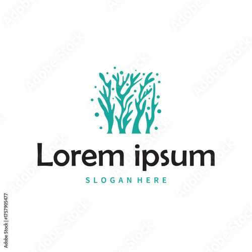 Aquarium concept logo seaweed underwater plants where fish live simple and elegant design for brand and poster template illustration