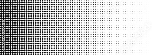 Squared halftone texture background. Check dot faded gradation wallpaper. Black and white diamond pixels. Abstract glitchy 8 bit video game backdrop. Vector comic bitmap dither screen tone overlay
