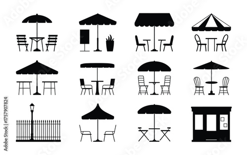 Vector art of collection of outdoor cafe silhouette vector