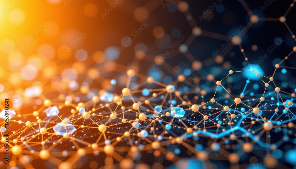 custom made wallpaper toronto digitalAbstract Network Design with Dots and Lines Illuminated by Orange and Blue Light