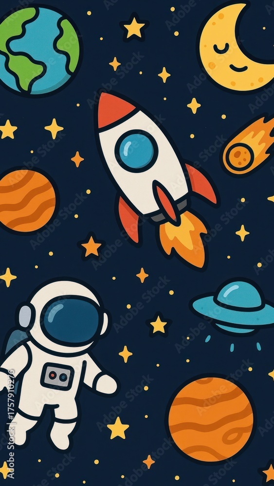 Naklejka premium Playful cosmic adventure illustration.
