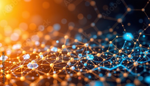 Wallpaper Mural Abstract Network Design with Dots and Lines Illuminated by Orange and Blue Light Torontodigital.ca