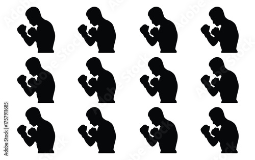 Vector art of silhouettes of boxers in fighting stance
