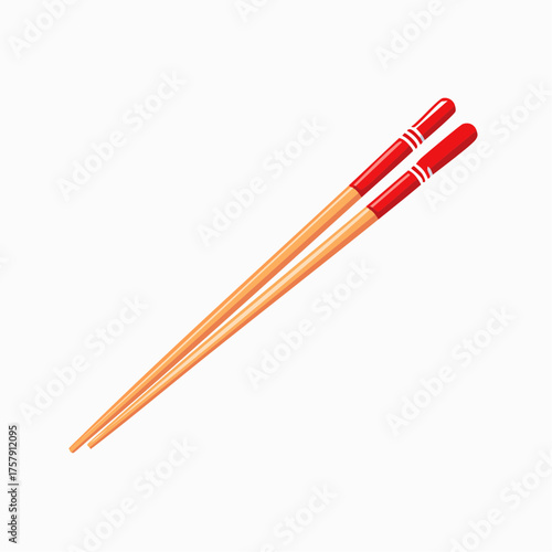 A pair of chopsticks, commonly used in East Asian cuisine, are depicted against a clean white background. The chopsticks are orange with red tips.