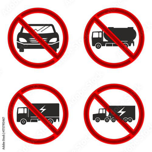 Free Download Set of Prohibited Vehicle Traffic Signs
​Collection of No Entry Vehicle Road Signs
​Vector Icons for Restricted Transport Access - GFXLoad