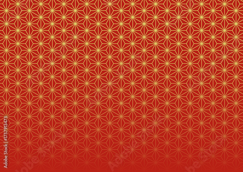 赤と金のグラデーション和柄背景（麻の葉）