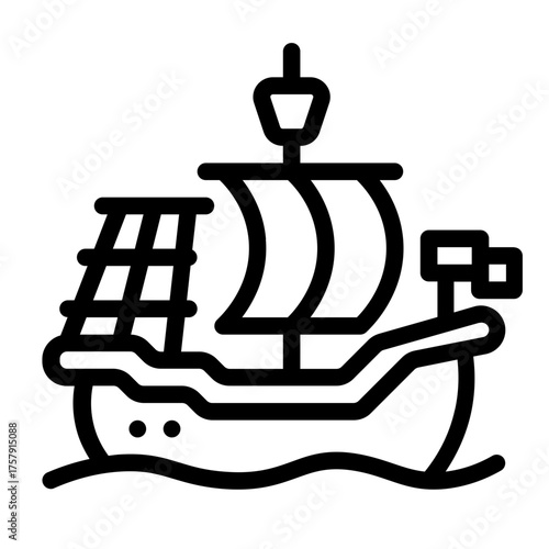 santa maria ship icon with line style