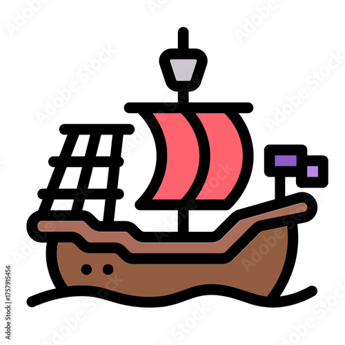 santa maria ship icon with flat line style