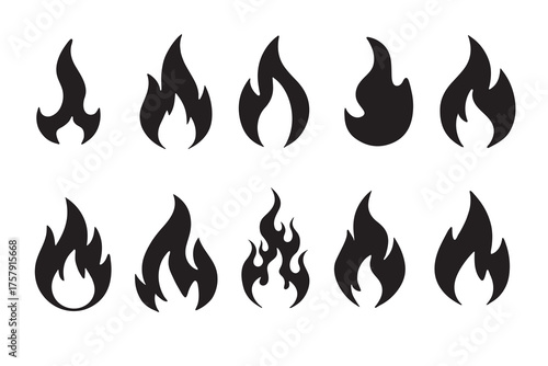 set of fire flame icons in vector style