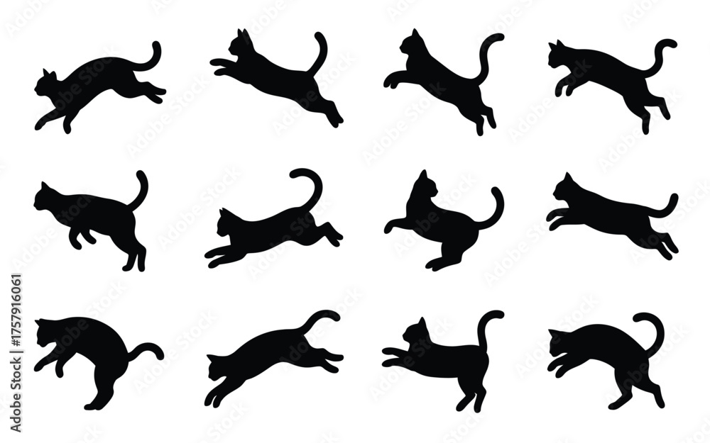 Fototapeta premium Vector art of silhouette of jumping cats, vector illustration