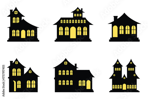 Silhouette Of A House Or Castle With Warm Light