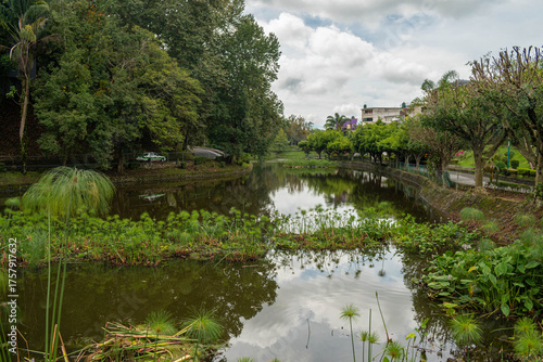 Serene Lake at Los Lagos Park in Xalapa, Veracruz. Lush Greenery and Calm Waters Reflecting the Sky