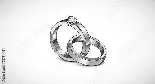 Elegant wedding rings intertwined, symbolizing eternal love and commitment, perfect for wedding invitations or anniversary cards