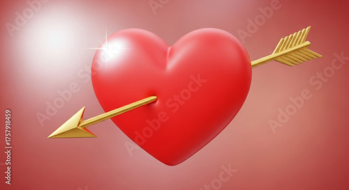 A 3d rendering of a red heart pierced by a golden arrow, symbolizing love and romance for valentines day or a special occasion
