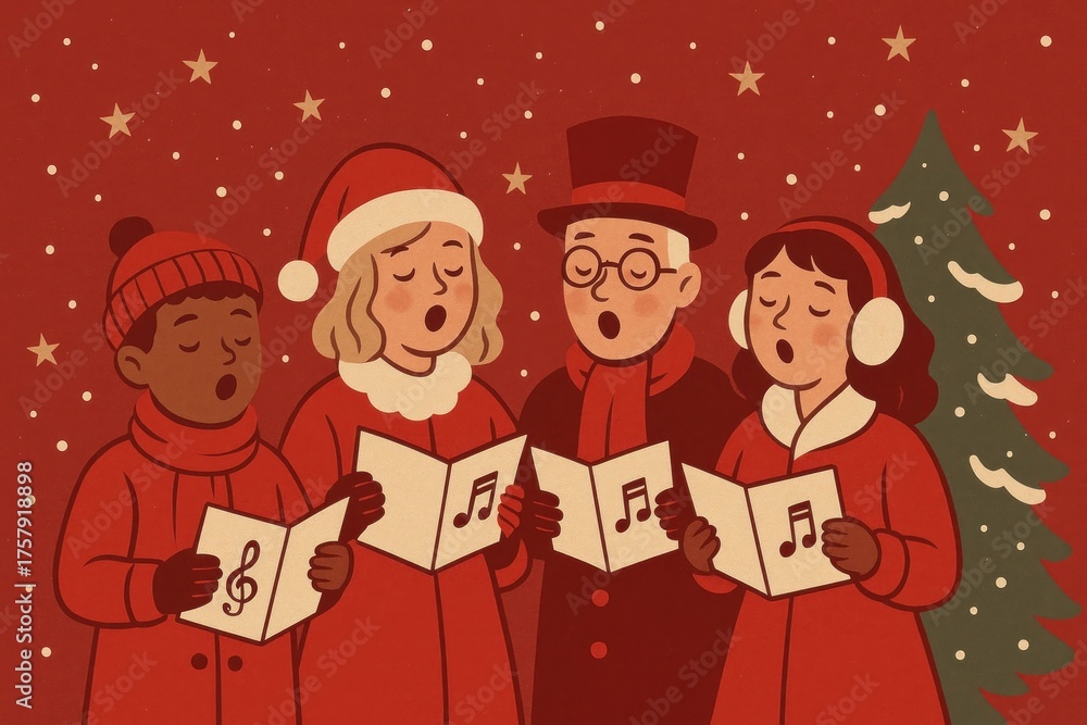 Fototapeta premium Festive carolers singing holiday joy.