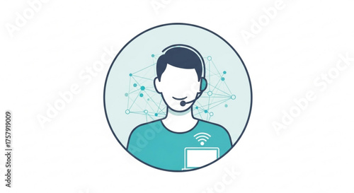 Illustration of a customer service representative with a headset, symbolizing support, communication, and assistance