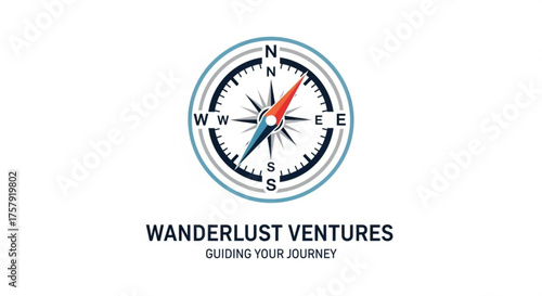 Wanderlust ventures logo with a compass guiding your journey, perfect for travel and adventure brands seeking exploration