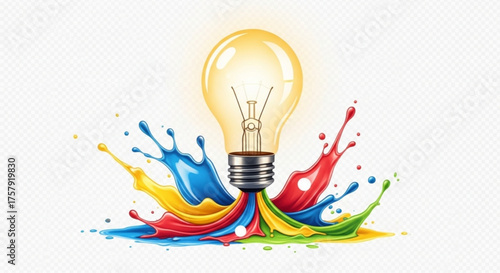 Light bulb with colorful paint splash symbolizes creativity, innovation, and the generation of new ideas and solutions