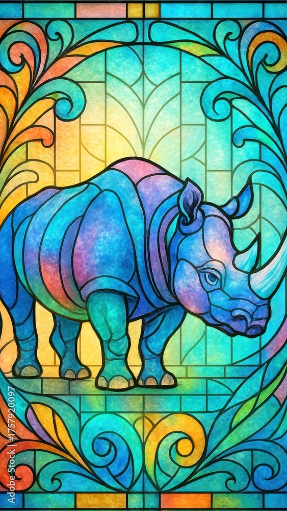 Fototapeta premium Vibrant rhino stained glass art mobile wallpaper