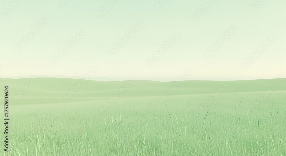 Obraz premium Serene Green Field Under a Pale Sky - A Minimalist Landscape.