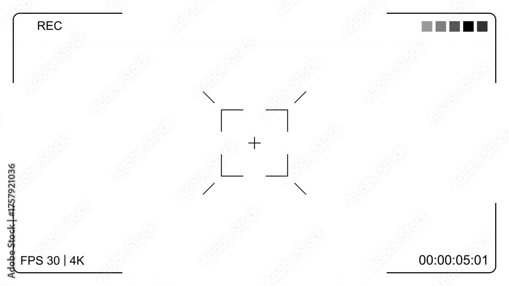 camera recording overlay with focus frame, rec indicator, timer, fps ...