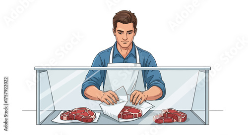 crafting culinary moments expert butcher prepares premium meats with care, isolated on transparent background