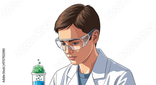 focused gaze reveals new scientific possibilities in bubbling experiment, isolated on transparent background
