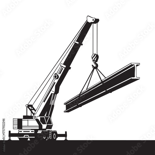 A powerful mobile crane expertly lifts a heavy steel I-beam, symbolizing strength and precision in modern construction projects.
