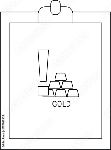 Clipboard with exclamation point and gold bars labeled GOLD