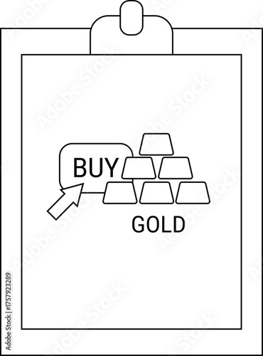 The image depicts a clipboard with Buy Gold next to gold bars