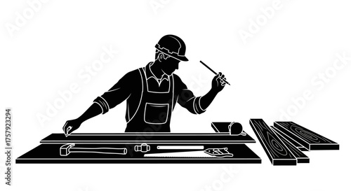 skilled craftsman meticulously plans, shaping raw timber with focused, deliberate precision, isolated on transparent background