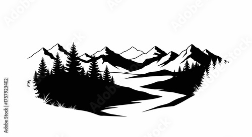 elemental harmony mountains, forests, and rivers unite in striking natural silhouette, isolated on transparent background